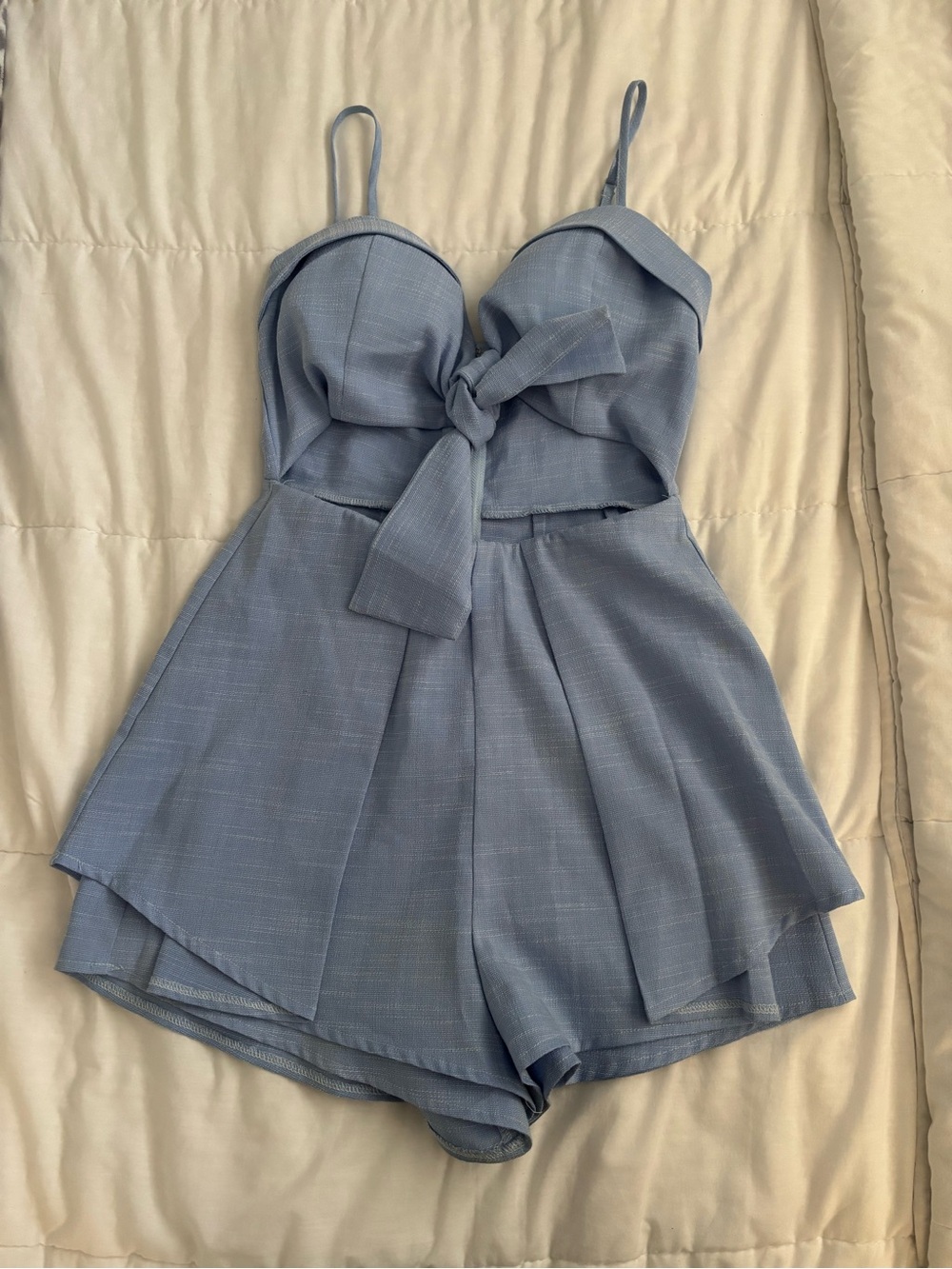 L'ATISTE Light Blue Tie-Front Romper